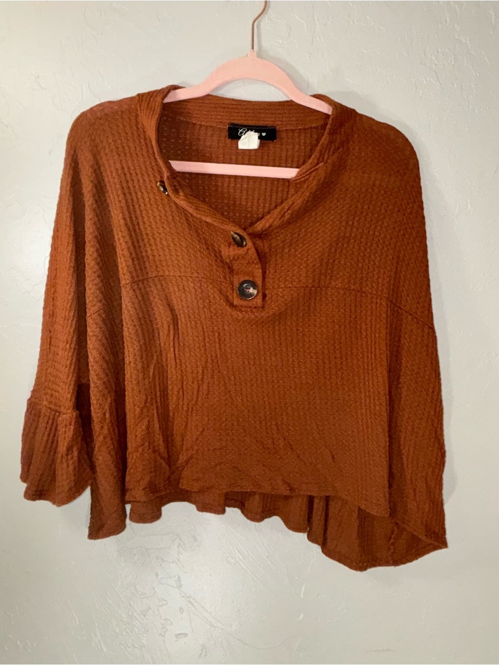 Adelyn Rae Rust Button-Neck Waffle Knit Pullover - Picture 9 of 12